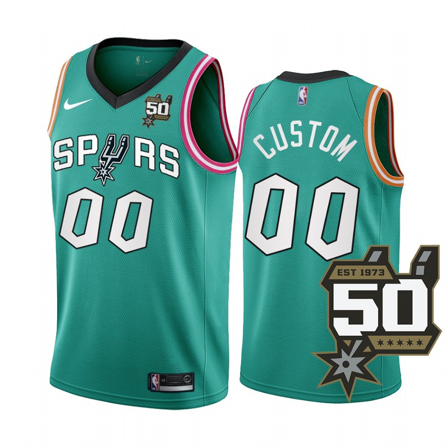 2022-23 San Antonio Spurs Custom 00 Teal 50th Anniversary Men Stitched Jersey