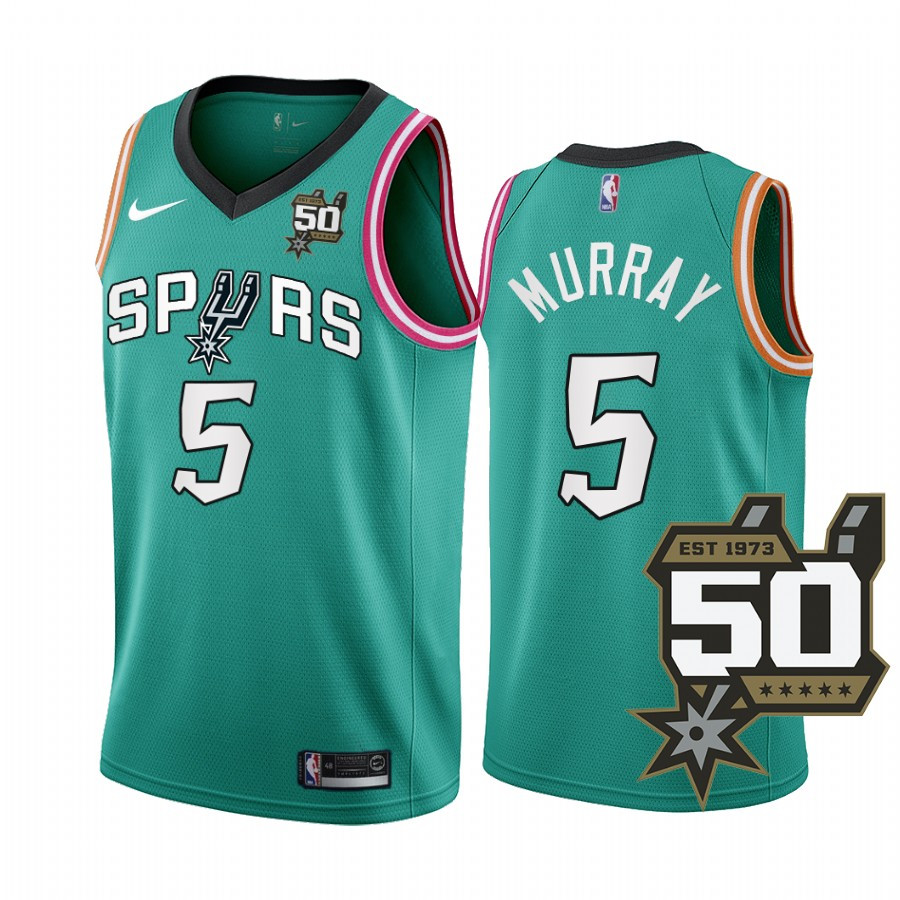 2022-23 San Antonio Spurs Dejounte Murray 5 Teal 50th Anniversary Men Stitched Jersey