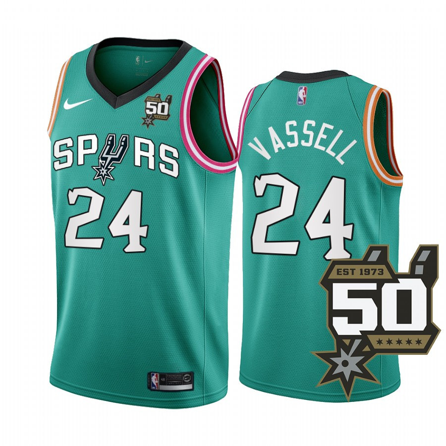 2022-23 San Antonio Spurs Devin Vassell 24 Teal 50th Anniversary Men Stitched Jersey