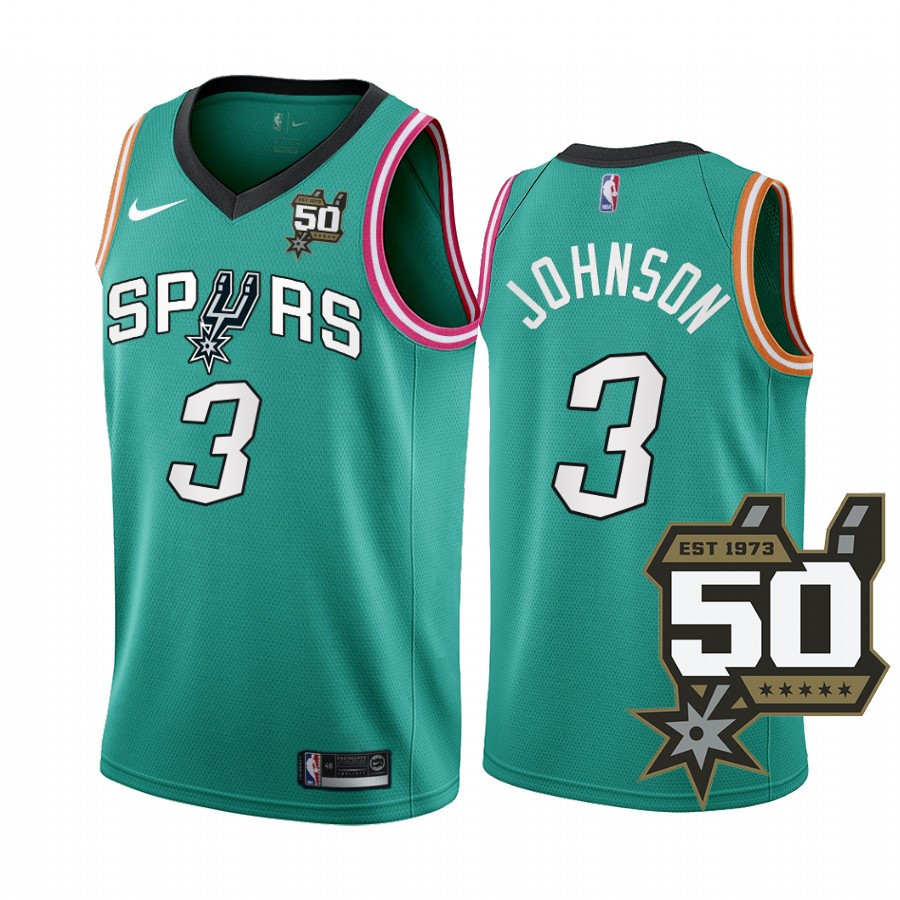 2022-23 San Antonio Spurs Keldon Johnson 3 Teal 50th Anniversary Men Stitched Jersey