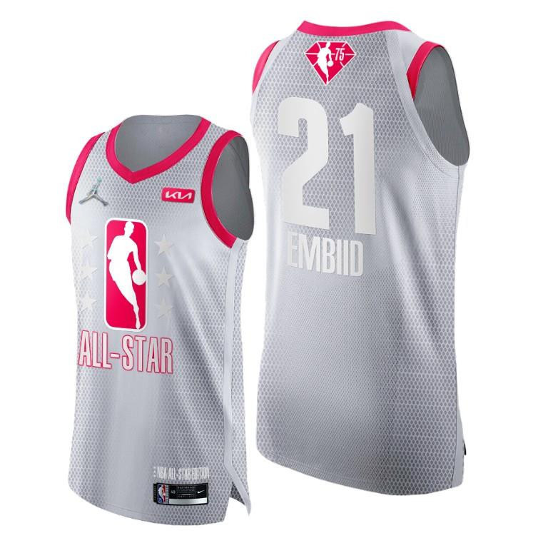 2022 All-Star 76ers 21 Joel Embiid Grey Red Stitched Jersey 75th – Men