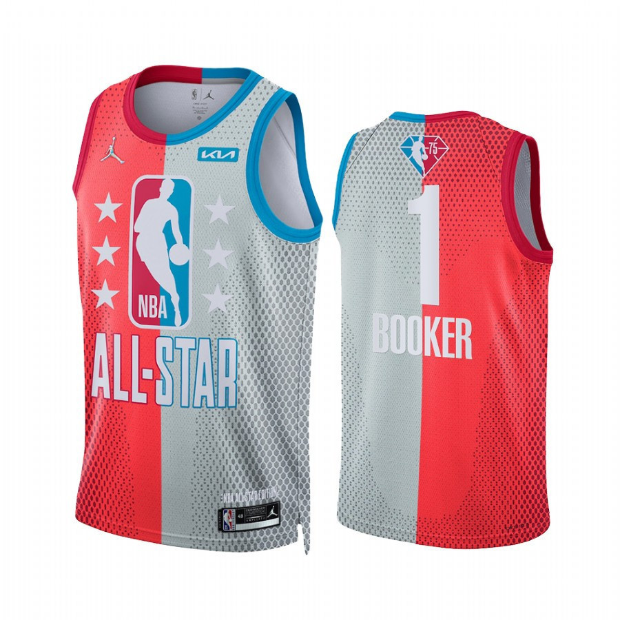 2022 All-Star Game Devin Booker 1 Swingman Stitched Jersey – Maroon Gray Split Limited