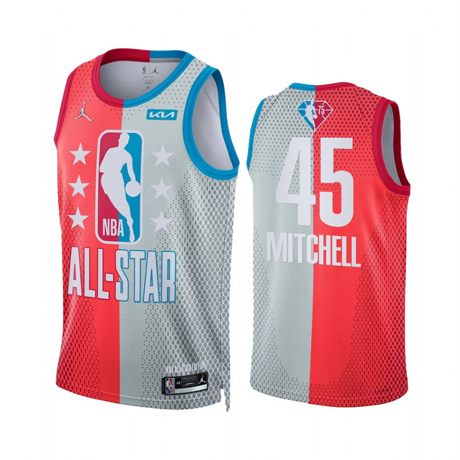 2022 All-Star Game Donovan Mitchell 45 Swingman Stitched Jersey – Maroon Gray Split Limited