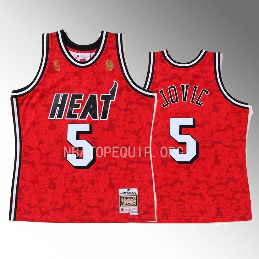 2022 BAPE Miami Heat Nikola Jovic Red Jersey 5 Camo Tanktop Men’s Jersey Shirt