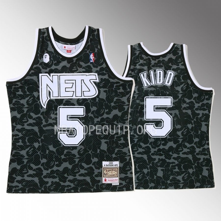 2022 BAPE New Jersey Nets Jason Kidd Black Jersey 5 Camo Tanktop Men's Jersey Shirt