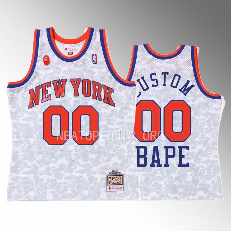 2022 BAPE New York Knicks Custom White Jersey 00 Camo Tanktop Men’s Jersey Shirt
