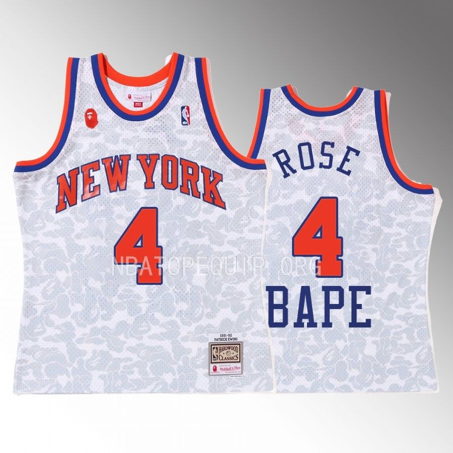 2022 BAPE New York Knicks Derrick Rose White Jersey 4 Camo Tanktop Men’s Jersey Shirt