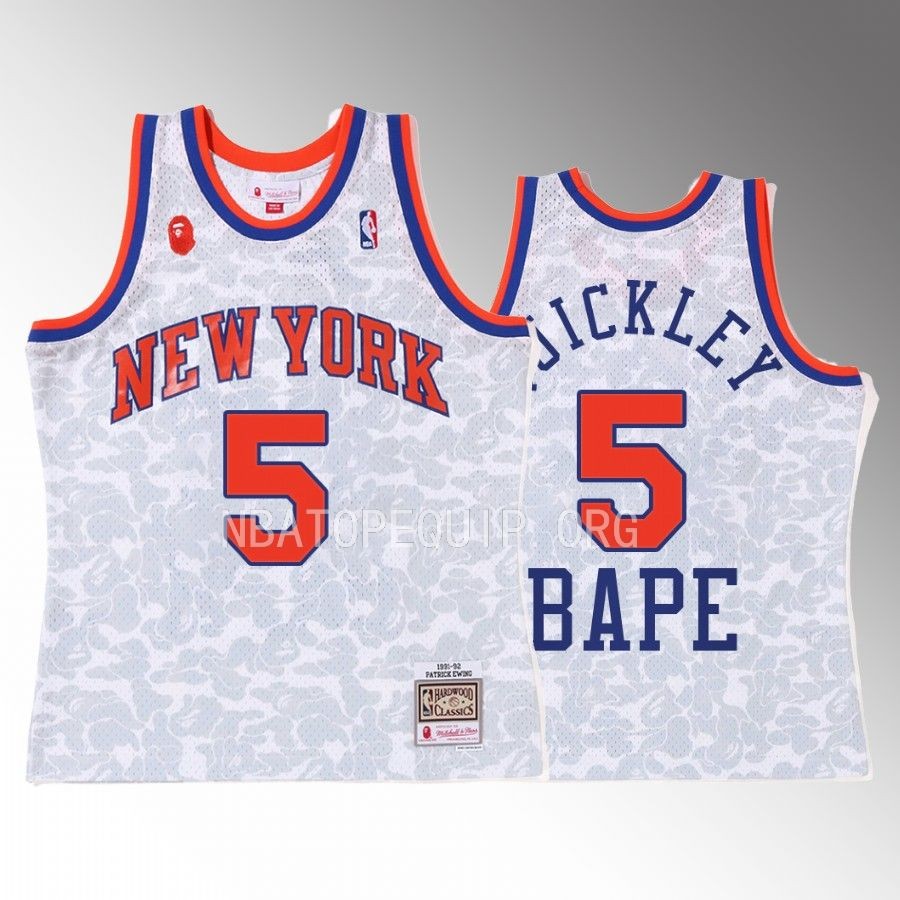 2022 BAPE New York Knicks Immanuel Quickley White Jersey 5 Camo Tanktop Men’s Jersey Shirt