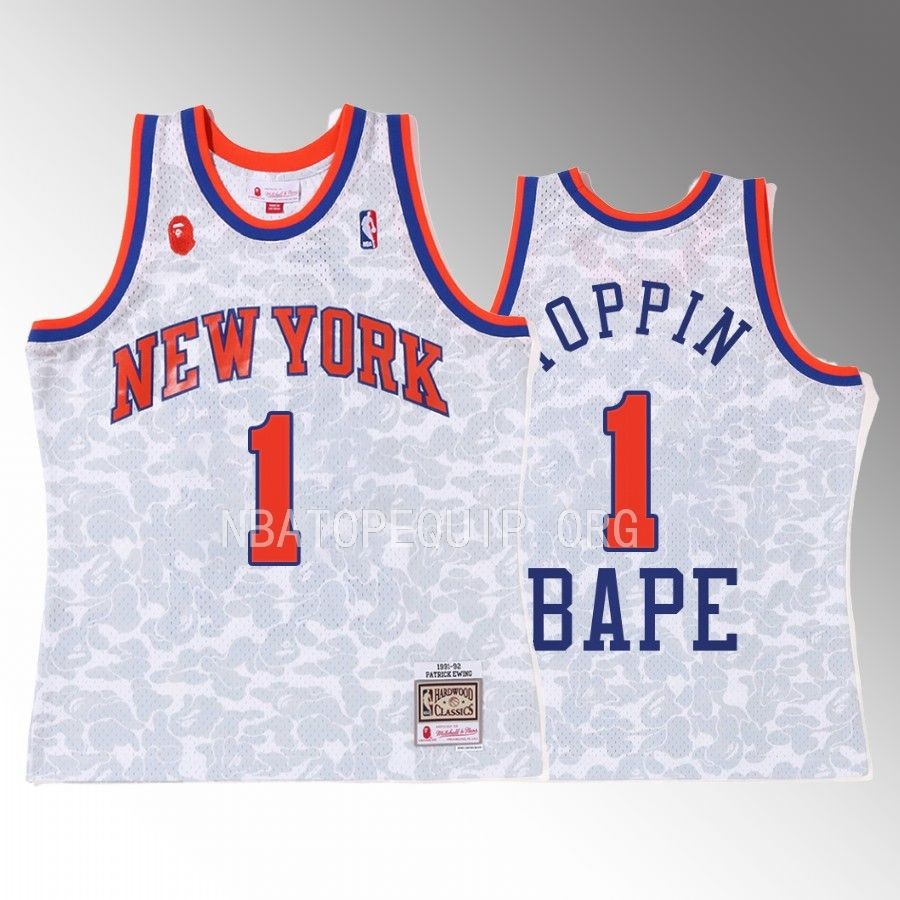 2022 BAPE New York Knicks Obi Toppin White Jersey 1 Camo Tanktop Men’s Jersey Shirt