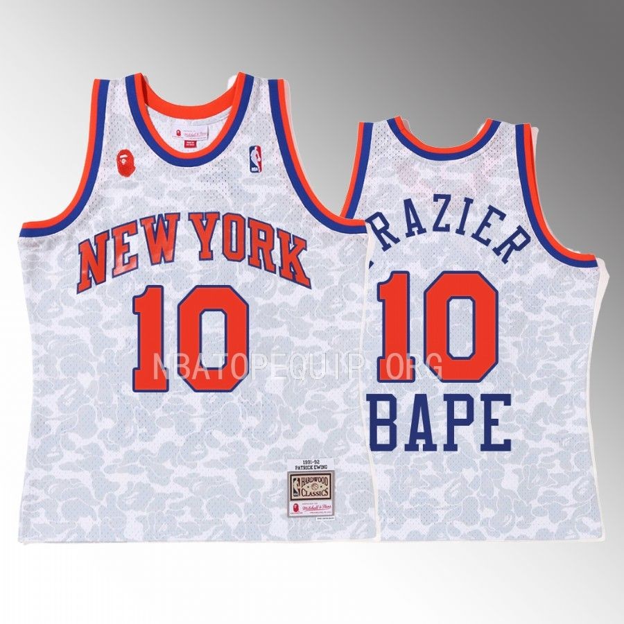 2022 BAPE New York Knicks Walt Frazier White Jersey 10 Camo Tanktop Men's Jersey Shirt