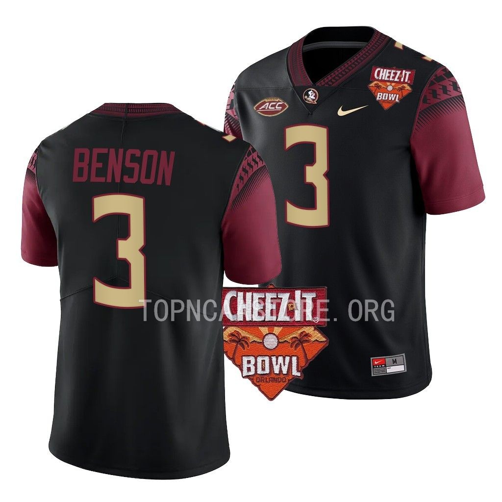 2022 Cheez-It Bowl Trey Benson Florida State Seminoles #3 Black Alternate Jersey Men's