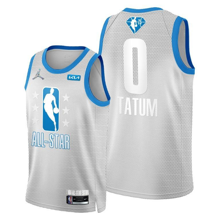2022 Cleveland All-Star Celtics 0 Jayson Tatum Grey Blue Stitched Jersey 75th Patch – Men Stitched Jersey