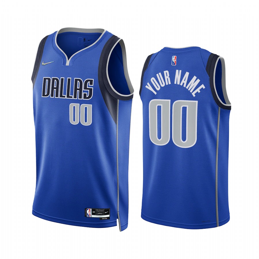 2022 Dallas Mavericks Custom Blue Icon Edition #00 Jersey