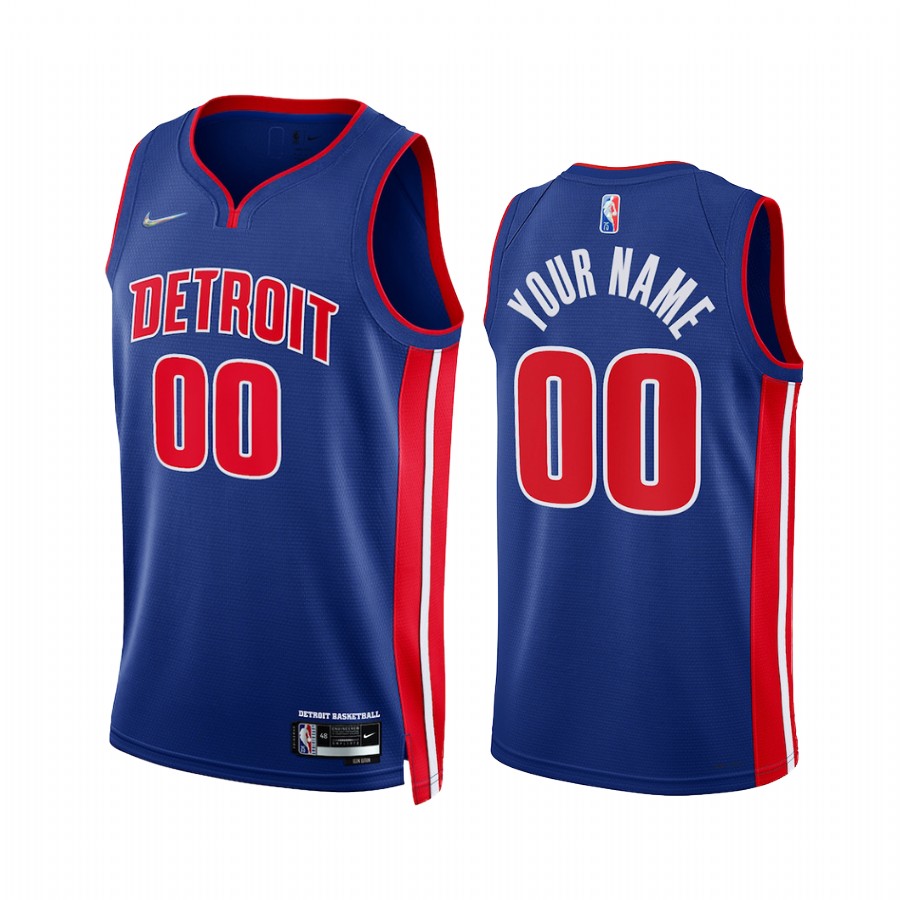 2022 Detroit Pistons Custom Blue Icon Edition #00 Jersey