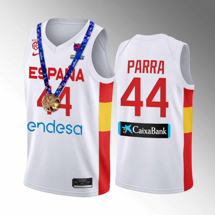 2022 FIBA EuroBasket Champions Spain #44 Joel Parra Men Jersey White Gold Medal
