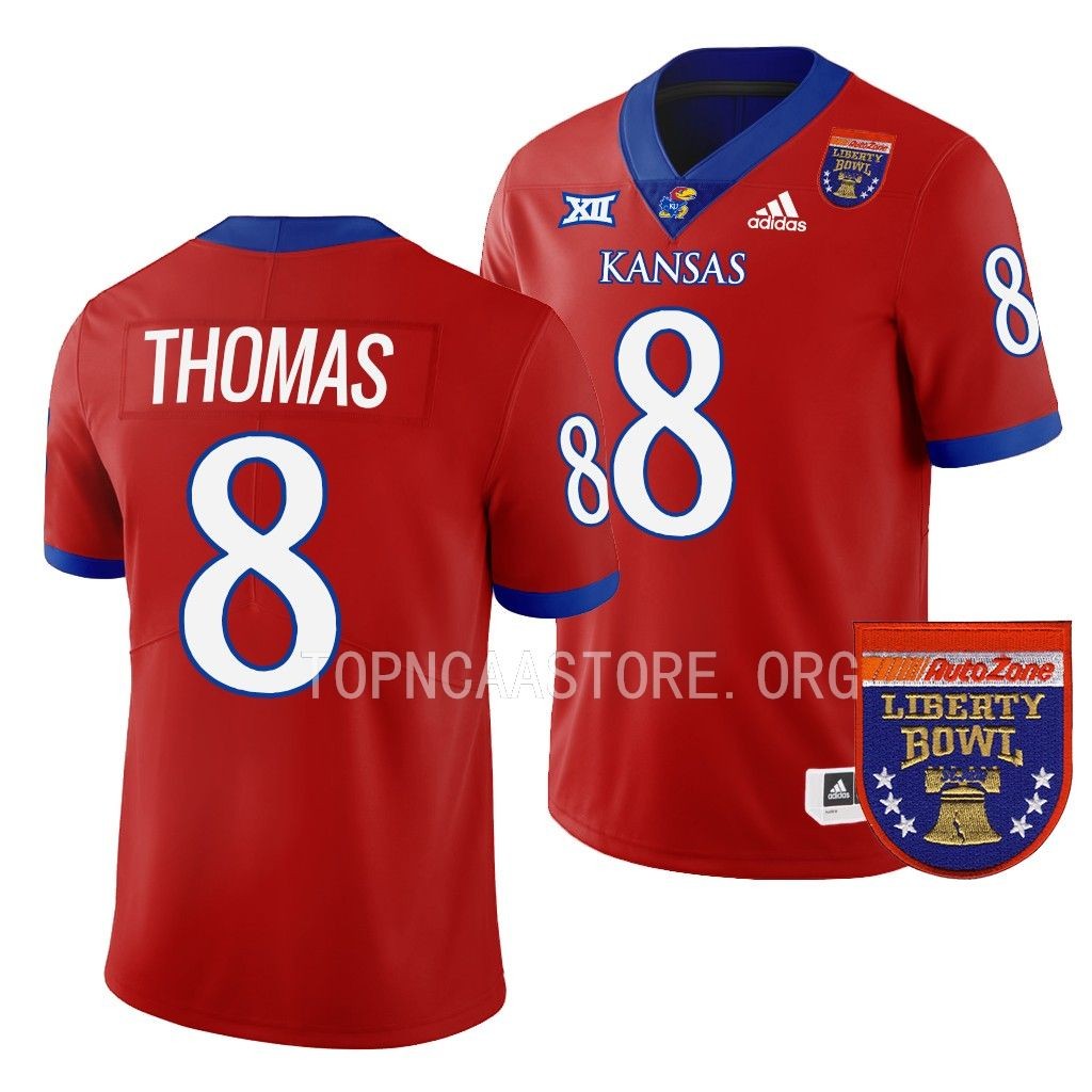 2022 Liberty Bowl Ky Thomas Kansas Jayhawks #8 Red College Jersey Men's