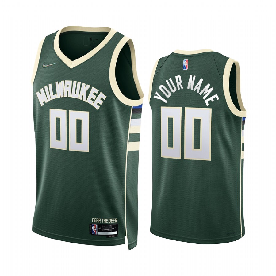 2022 Milwaukee Bucks Custom Green Icon Edition #00 Jersey