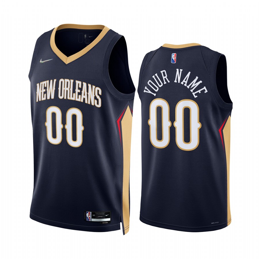 2022 New Orleans Pelicans Custom Navy Icon Edition #00 Jersey