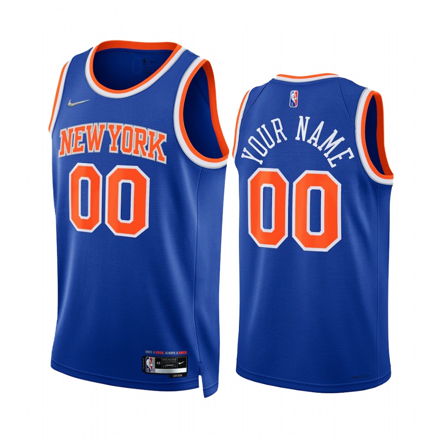 2022 New York Knicks Custom Blue Icon Edition #00 Jersey