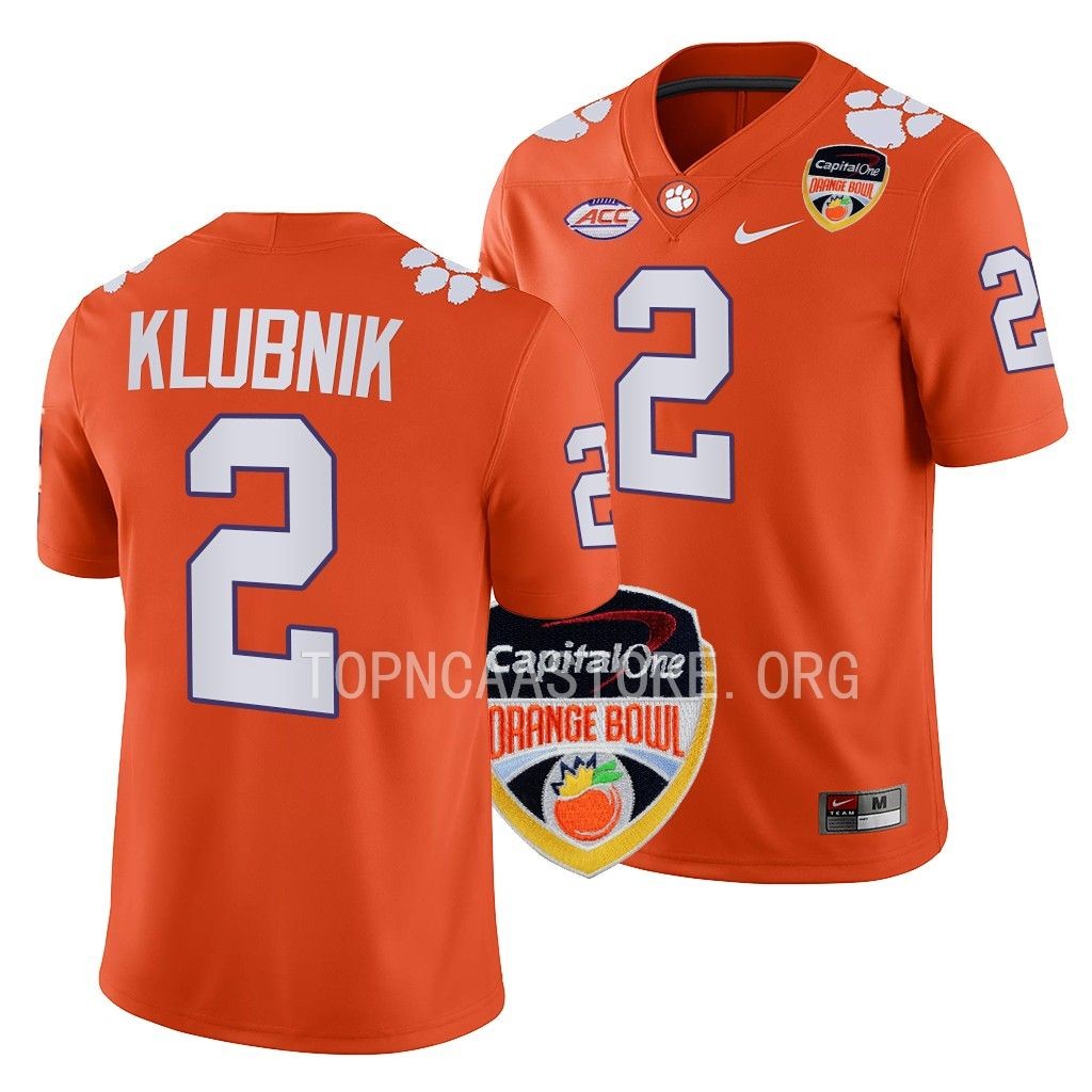 2022 Orange Bowl Cade Klubnik Clemson Tigers #2 Orange College Jersey Men's