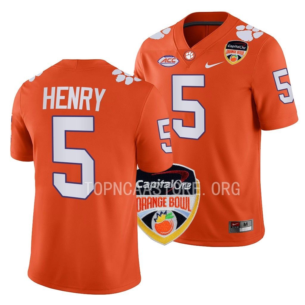 2022 Orange Bowl K J. Henry Clemson Tigers #5 Orange College Jersey Men's