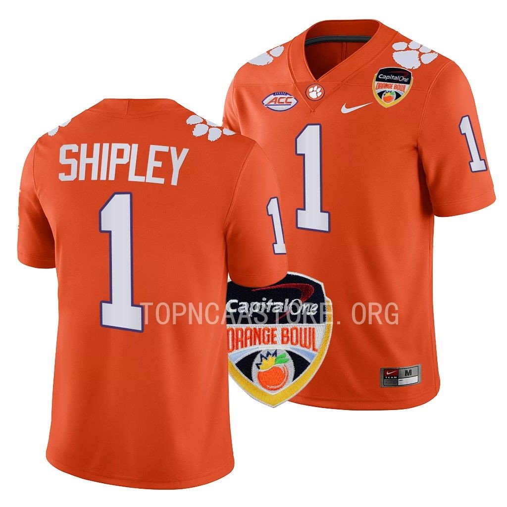2022 Orange Bowl Will Shipley Clemson Tigers #1 Orange College Jersey Men's