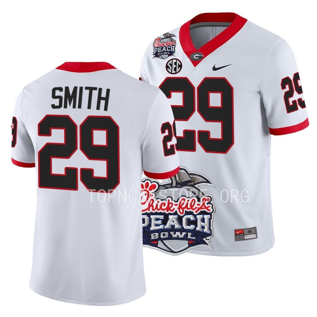 2022 Peach Bowl Christopher Smith Georgia Bulldogs #29 White College Playoff Jersey Men's