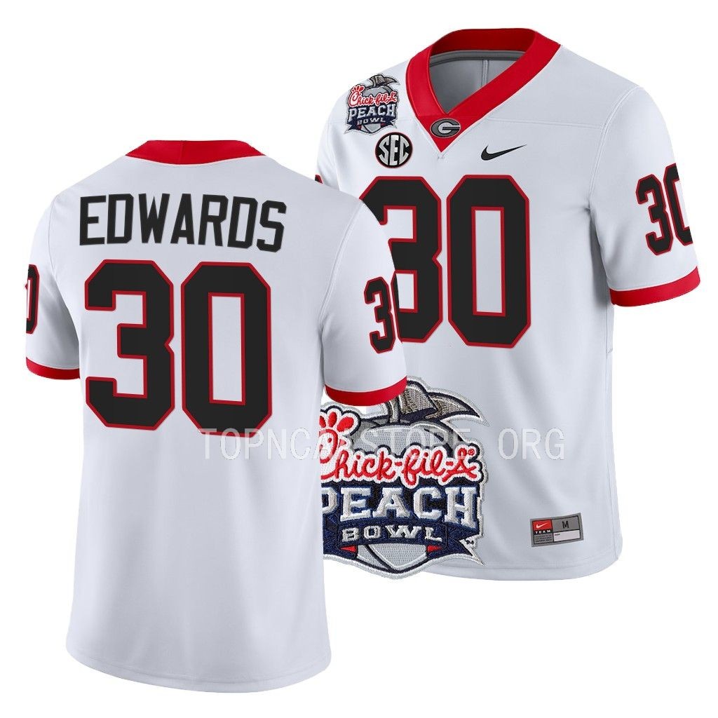 2022 Peach Bowl Daijun Edwards Georgia Bulldogs #30 White College Playoff Jersey Men's