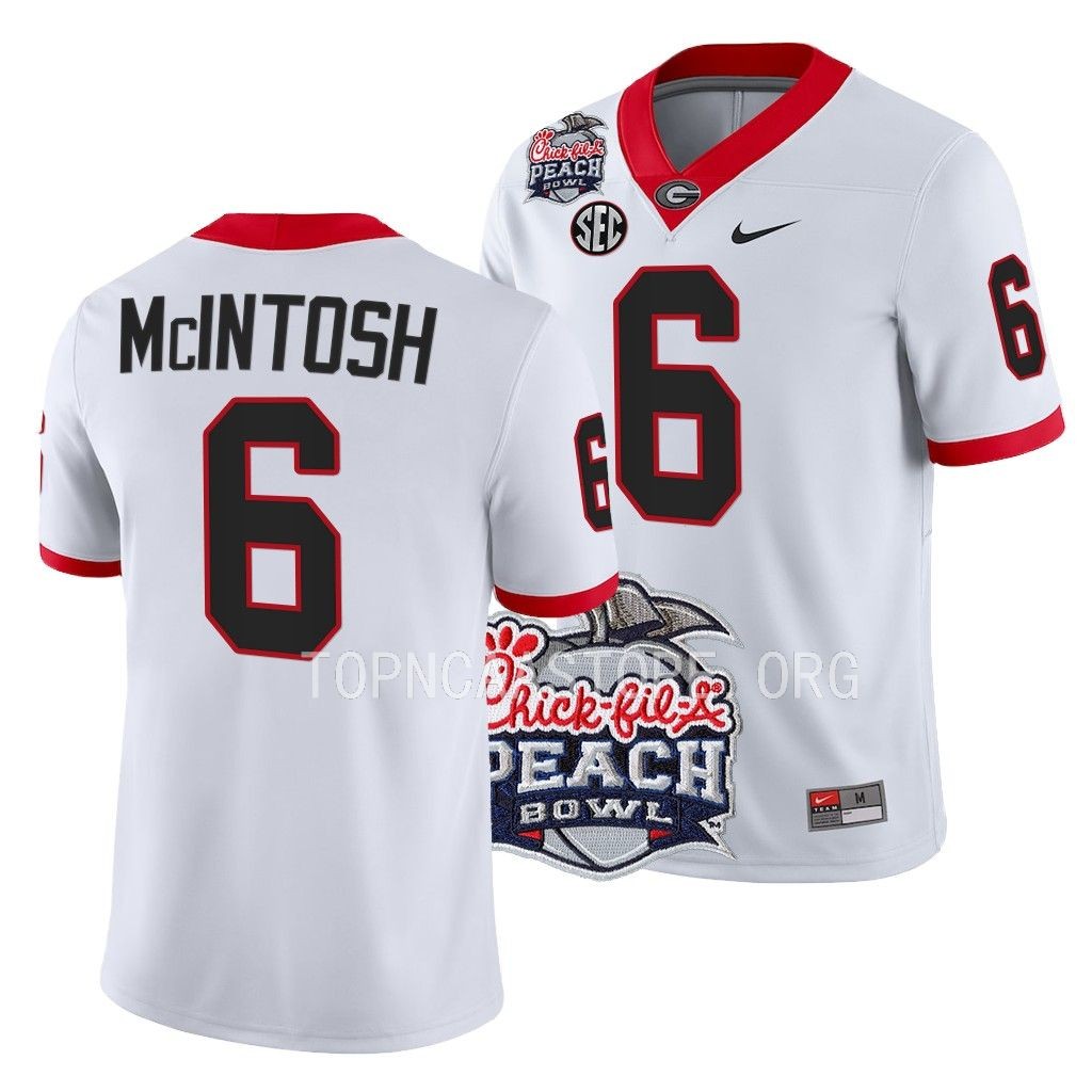 2022 Peach Bowl Kenny McIntosh Georgia Bulldogs #6 White College Playoff Jersey Men's