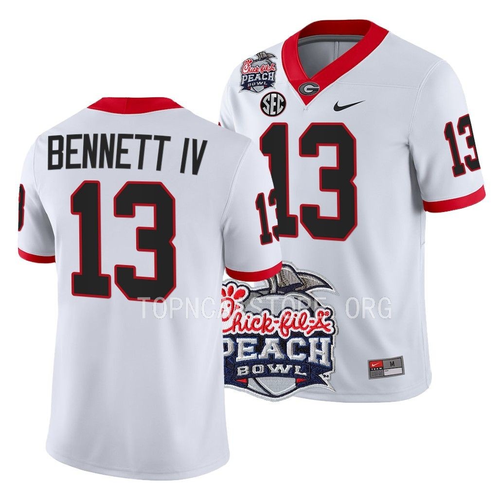 2022 Peach Bowl Stetson Bennett Georgia Bulldogs #13 White College Playoff Jersey Men's