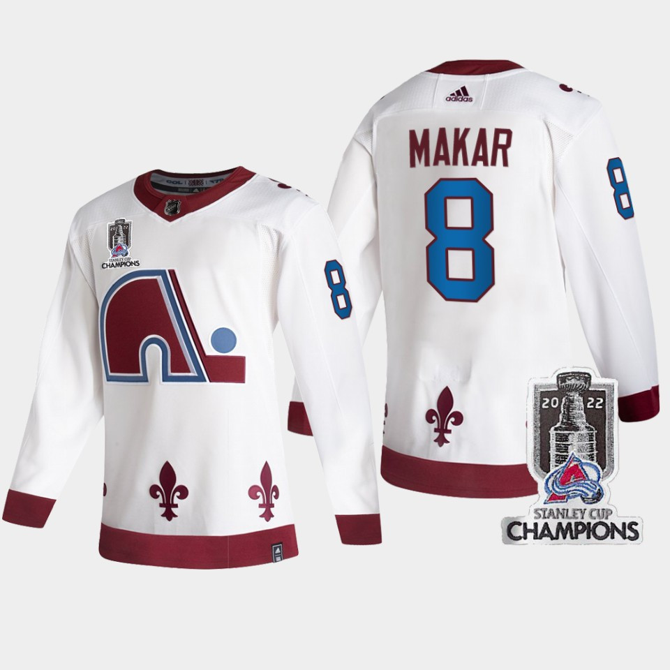 2022 Stanley Cup Champs Cale Makar 8 Colorado Avalanche White Stitched Jersey Reverse Retro