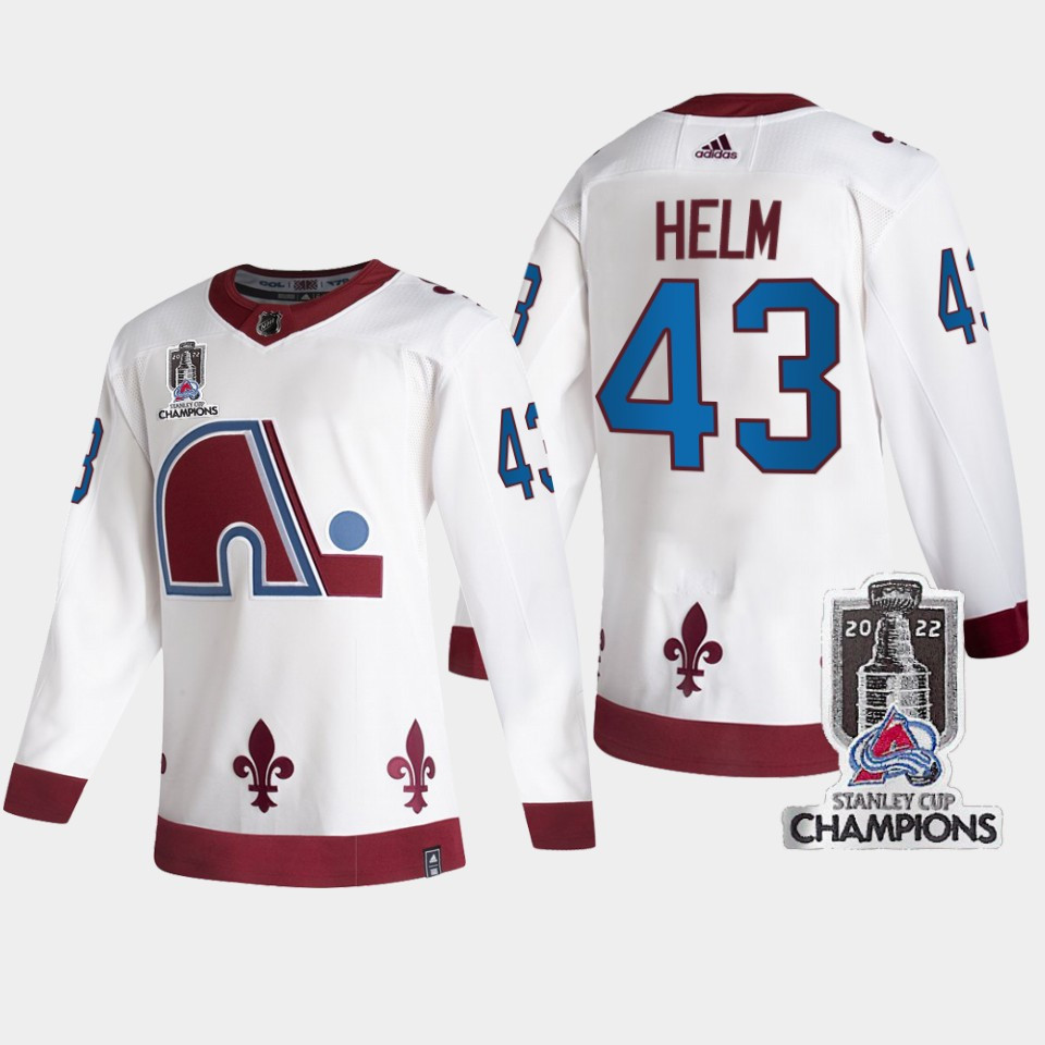 2022 Stanley Cup Champs Darren Helm 43 Colorado Avalanche White Stitched Jersey Reverse Retro