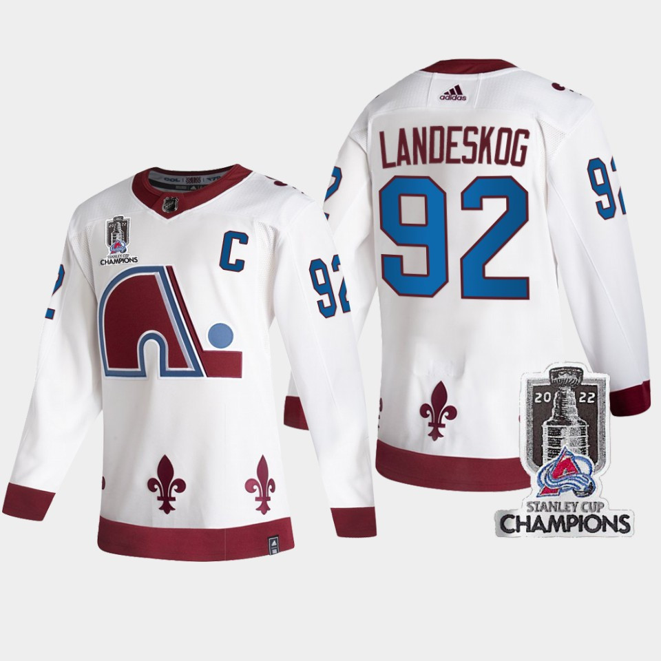 2022 Stanley Cup Champs Gabriel Landeskog 92 Colorado Avalanche White Stitched Jersey Reverse Retro