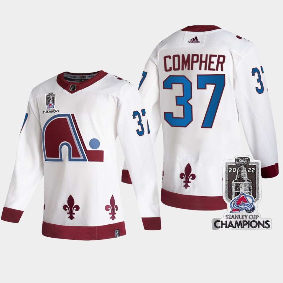 2022 Stanley Cup Champs J.T. Compher 37 Colorado Avalanche White Stitched Jersey Reverse Retro