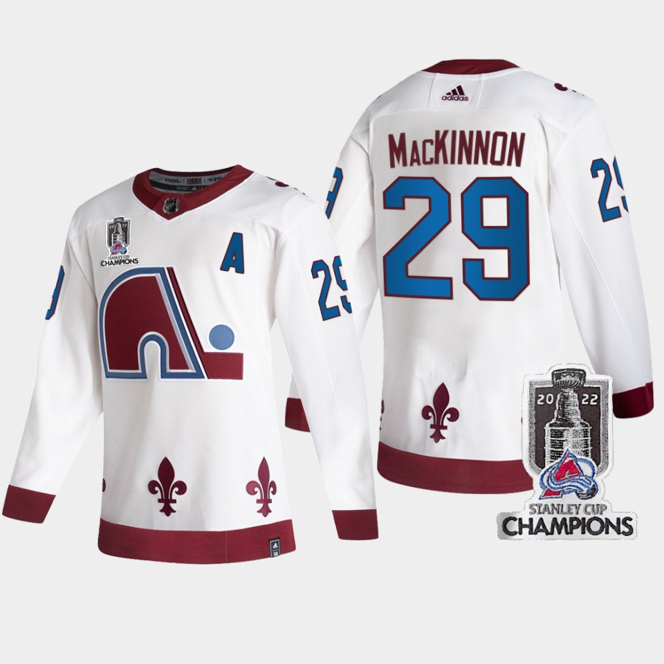 2022 Stanley Cup Champs Nathan MacKinnon 29 Colorado Avalanche White Stitched Jersey Reverse Retro