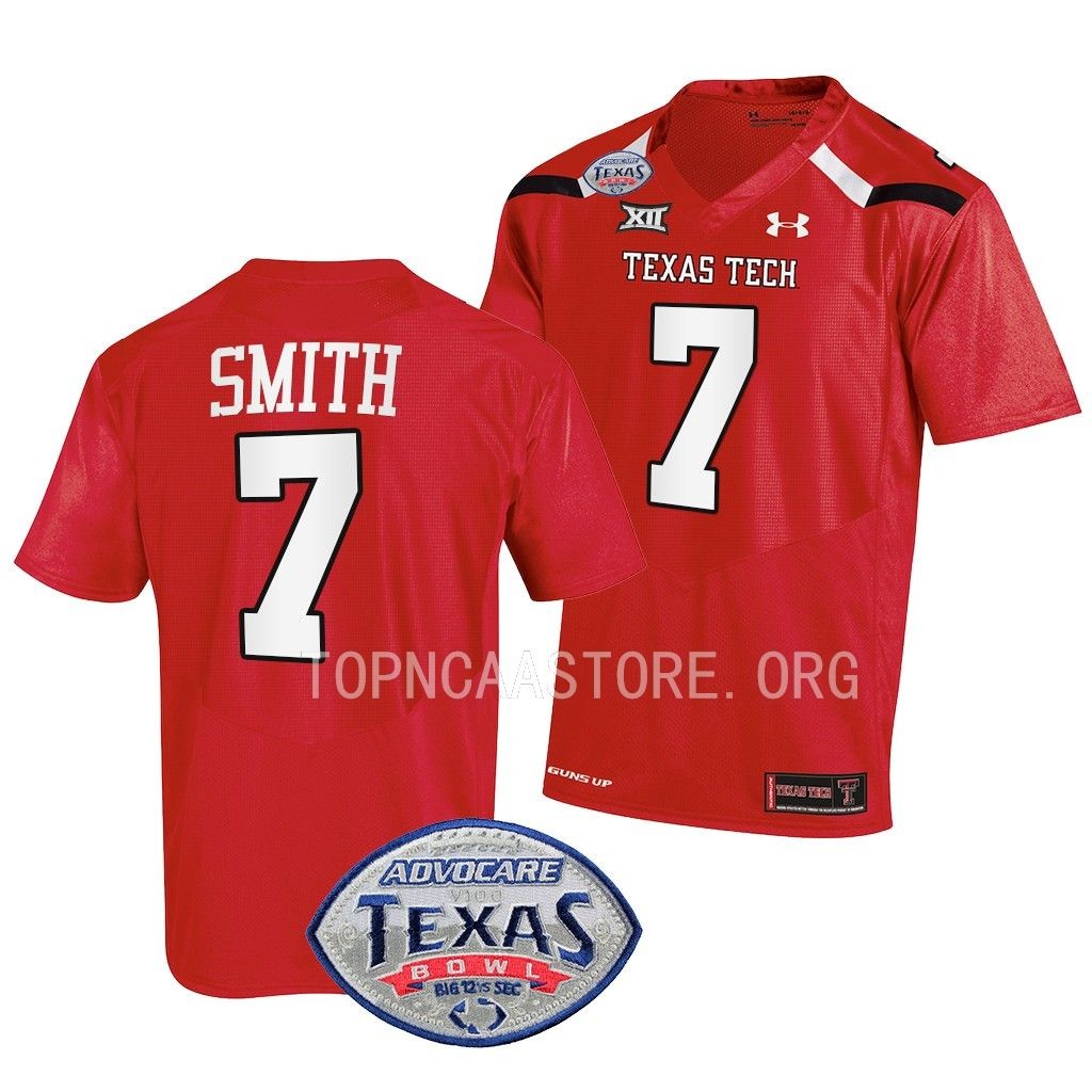 2022 Texas Bowl Donovan Smith Texas Tech Red Raiders #7 Red Jersey Men's