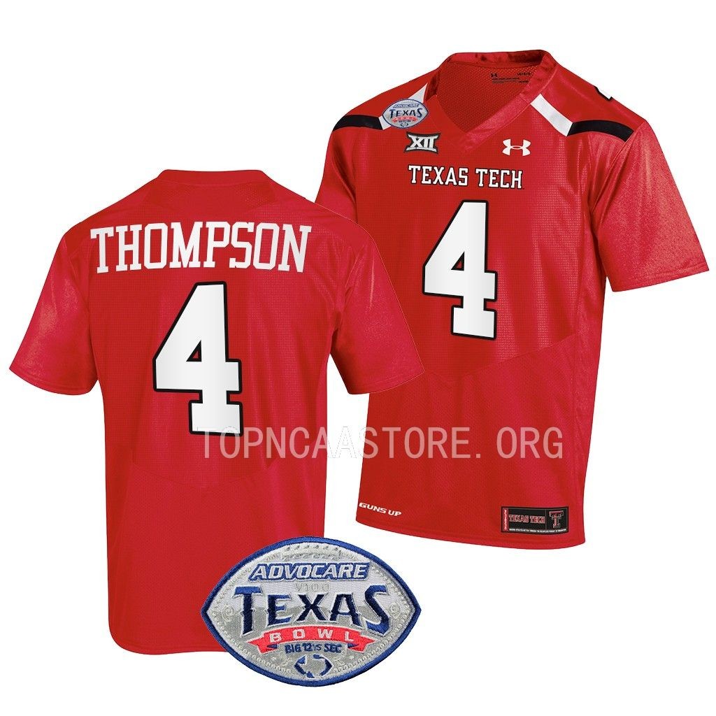 2022 Texas Bowl SaRodrick Thompson Texas Tech Red Raiders #4 Red Jersey Men's