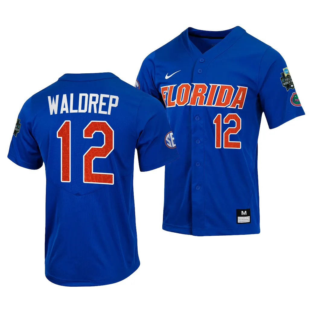 2023 College World Series Hurston Waldrep Florida Gators NCAA Royal Jersey Men #12
