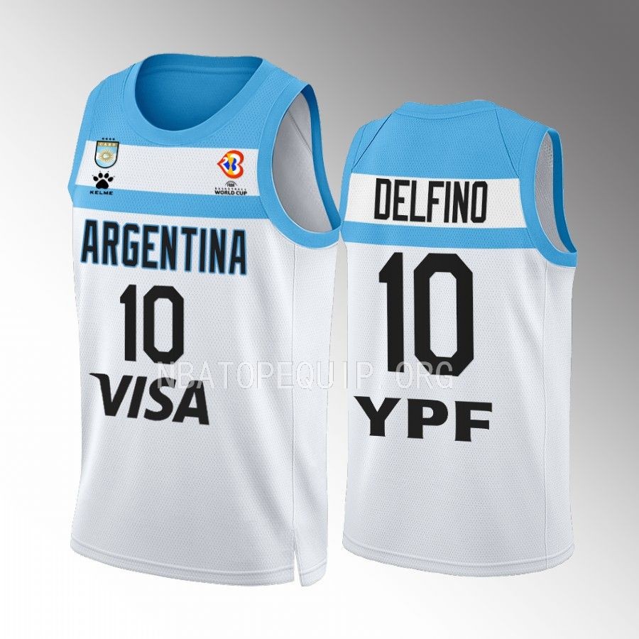 2023 FIBA World Cup Argentina #10 Carlos Delfino Men Jersey White Home