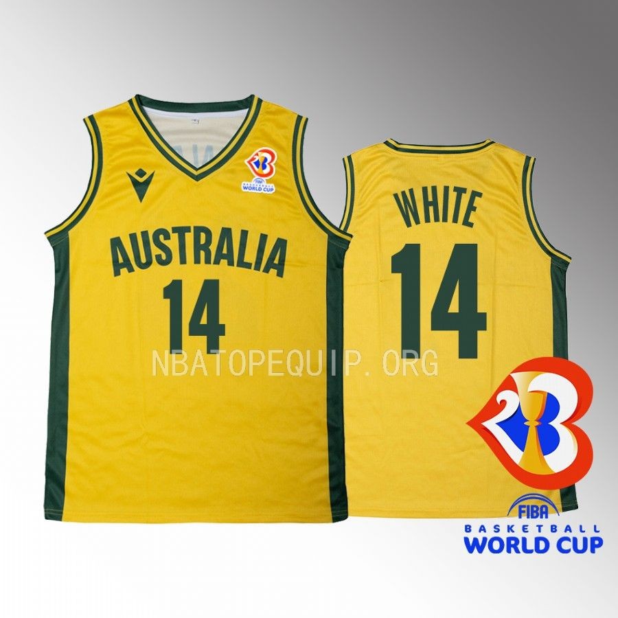 2023 FIBA World Cup Australia #14 Jackson Thomas White Men Jersey Yellow Home