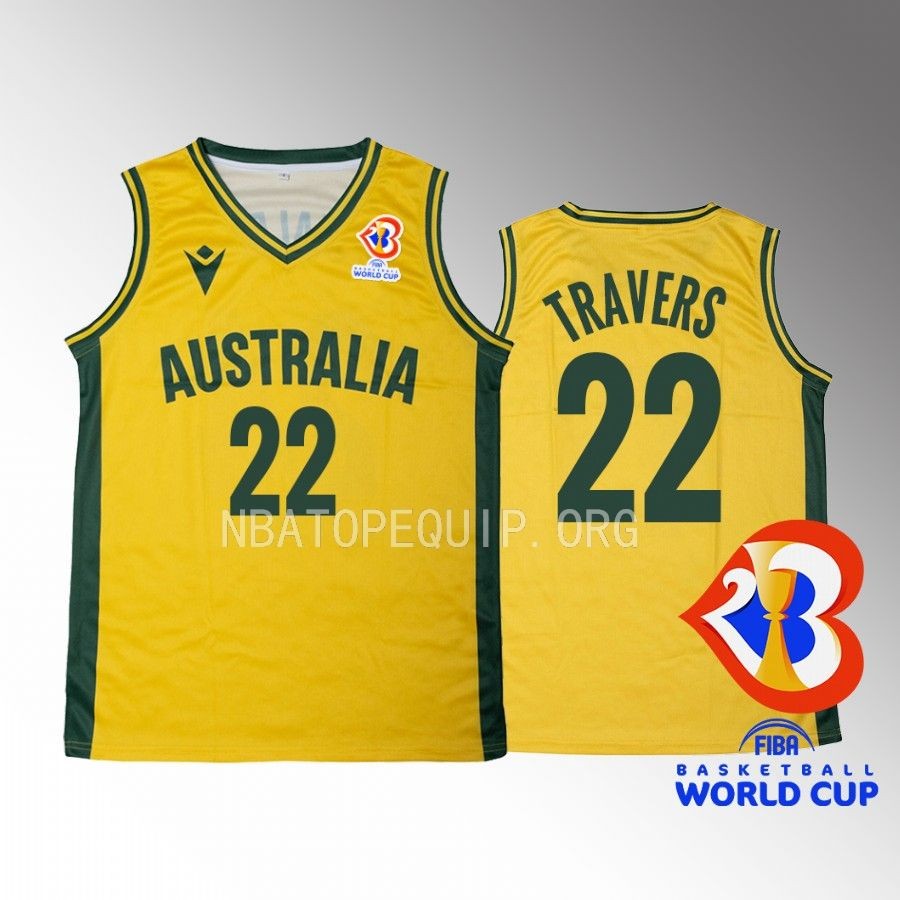 2023 FIBA World Cup Australia #22 Luke Jacob Travers Men Jersey Yellow Home
