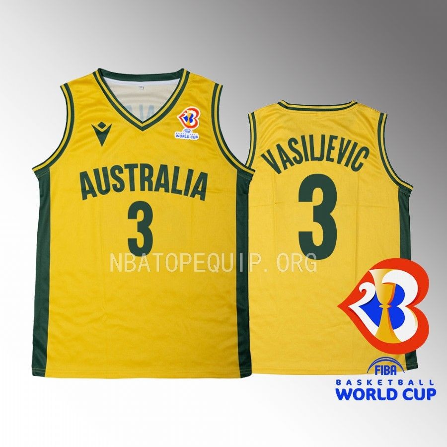 2023 FIBA World Cup Australia #3 Dejan Vasiljevic Men Jersey Yellow Home
