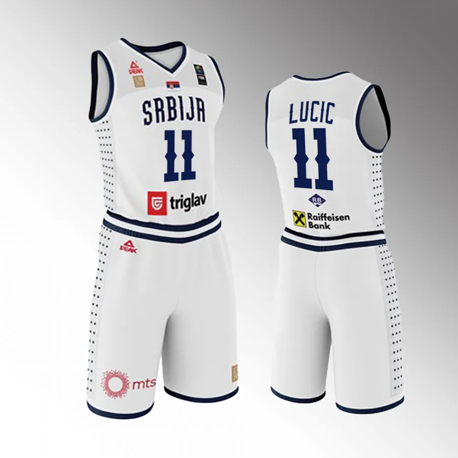 2023 FIBA World Cup Serbia #11 Vladimir Lucic Men Jersey White Shorts Set