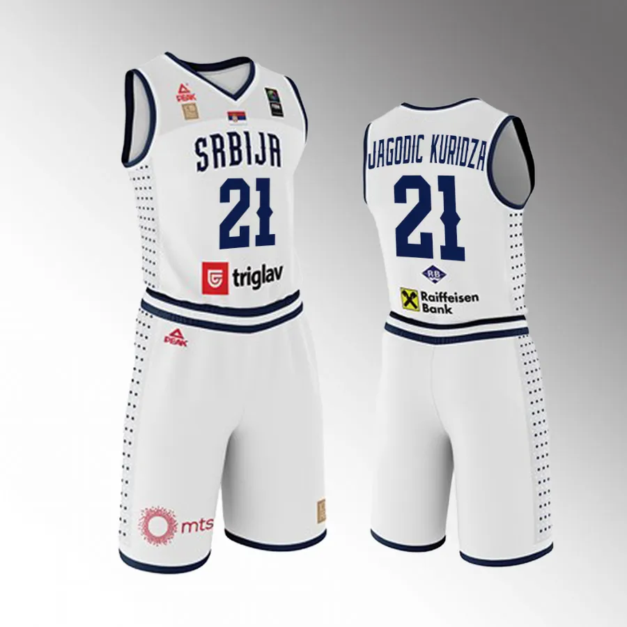 2023 FIBA World Cup Serbia #21 Marko Jagodic-Kuridza Men Jersey White Shorts Set