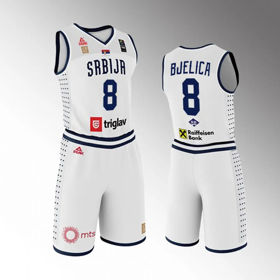 2023 FIBA World Cup Serbia #8 Nemanja Bjelica Men Jersey White Shorts Set