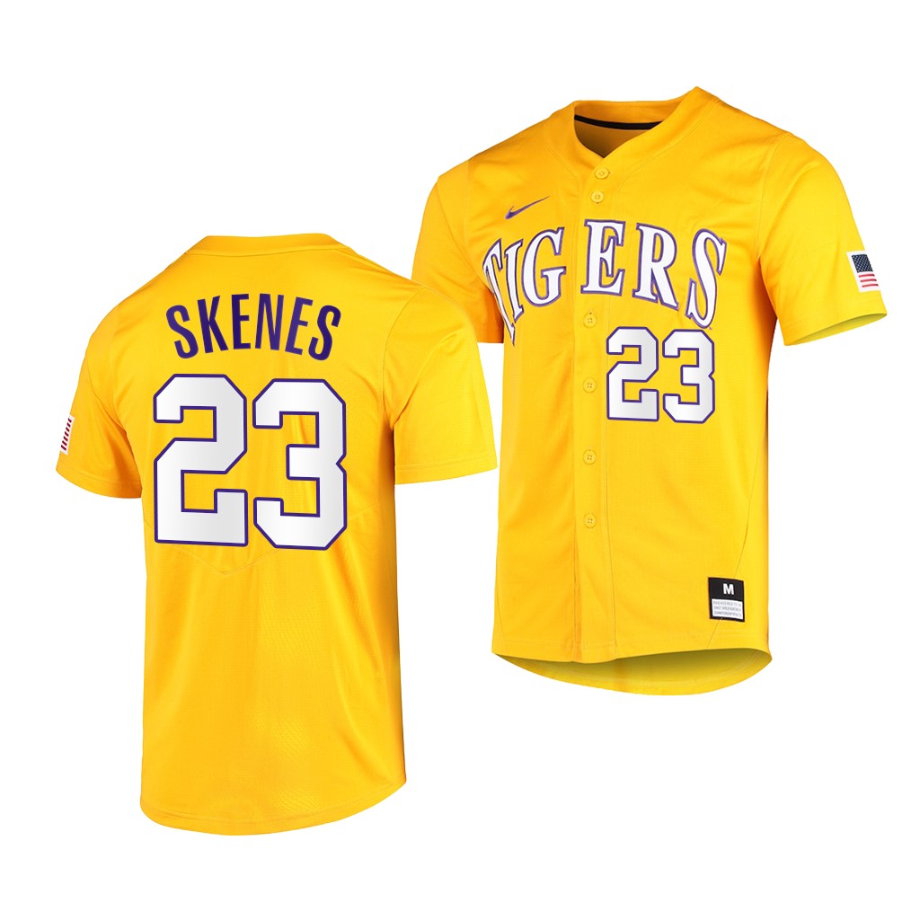 2023 MLB Draft Top prospects Paul Skenes LSU Tigers #23 Gold College  Jersey Men