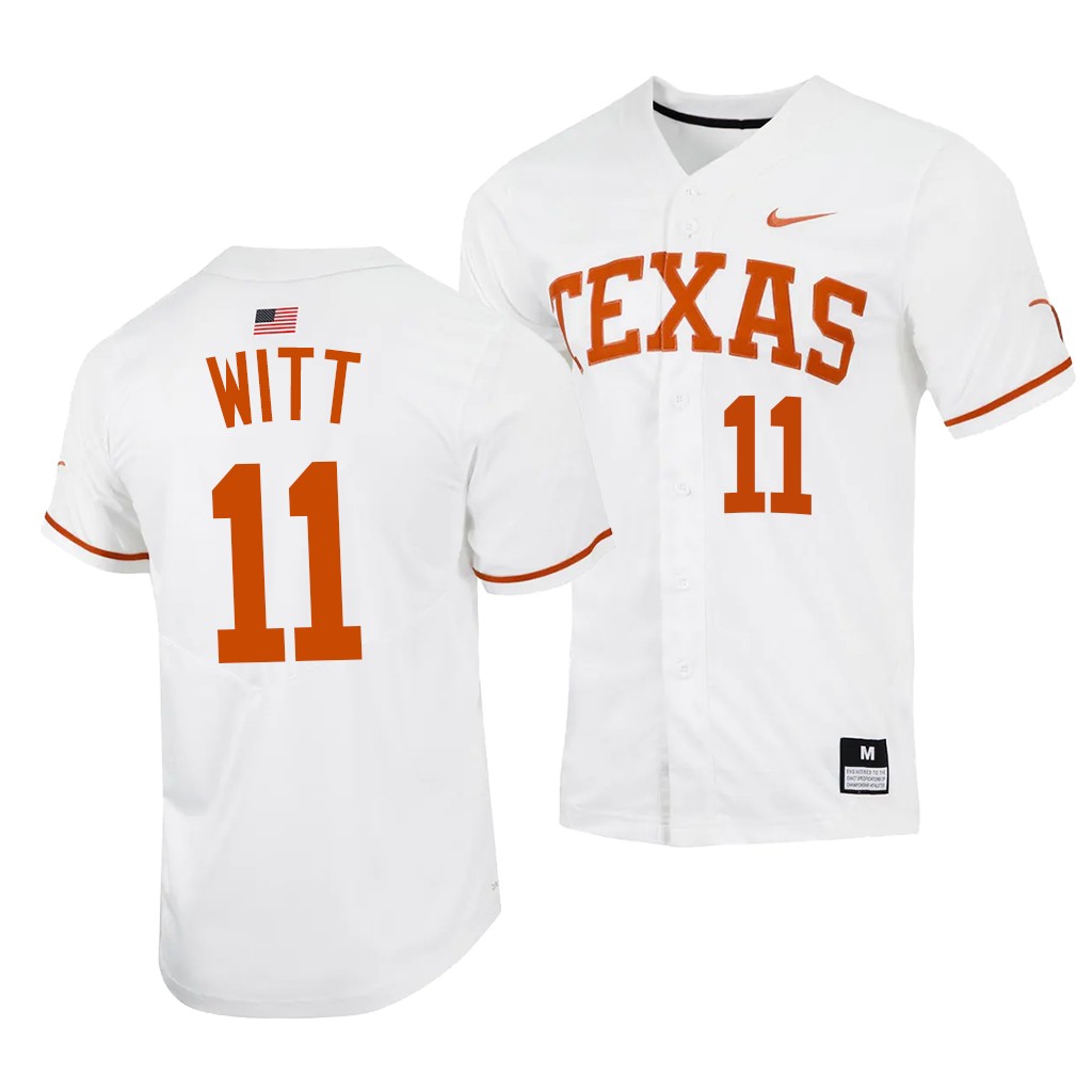 2023 MLB Draft Top prospects Tanner Witt Texas Longhorns #11 White College Jersey Men