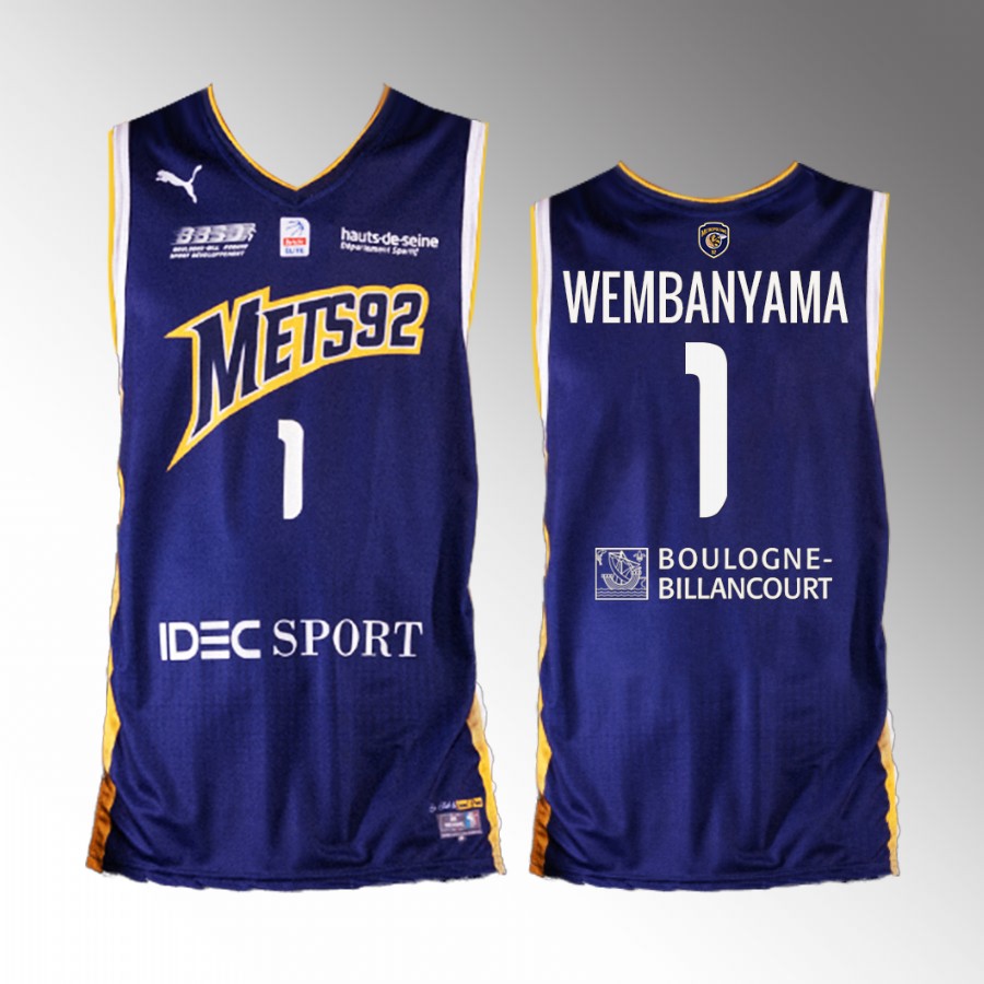 2023 NBA Draft Top Prospect Victor Wembanyama Metropolitans 92 Blue #1 Jersey 37pts