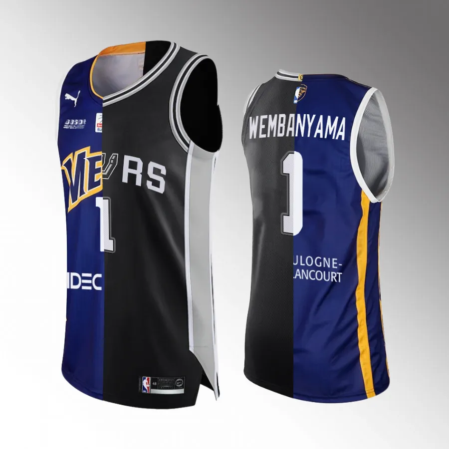 2023 NBA Draft Victor Wembanyama Mets 92 x Spurs Blue Black #1 Jersey Split Edition
