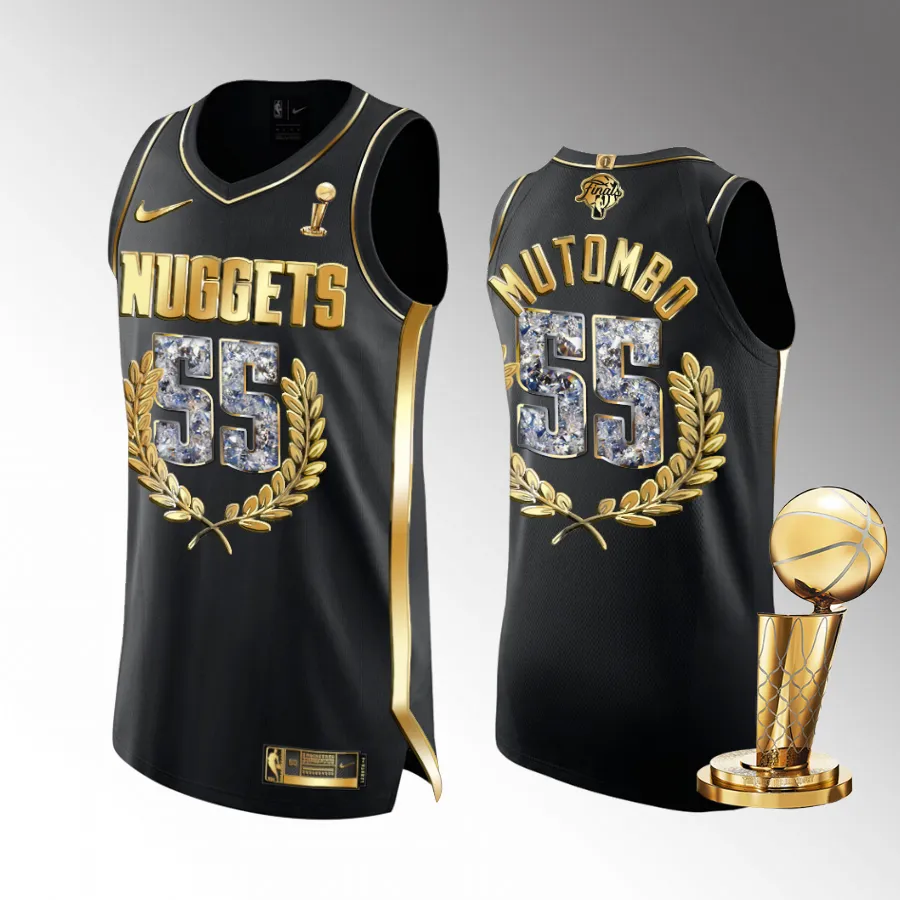 2023 NBA Finals Champions Dikembe Mutombo Denver Nuggets Black #55 Jersey Golden Diamond